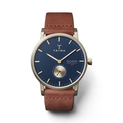 Unisex blue 3-hand watch with leather strap